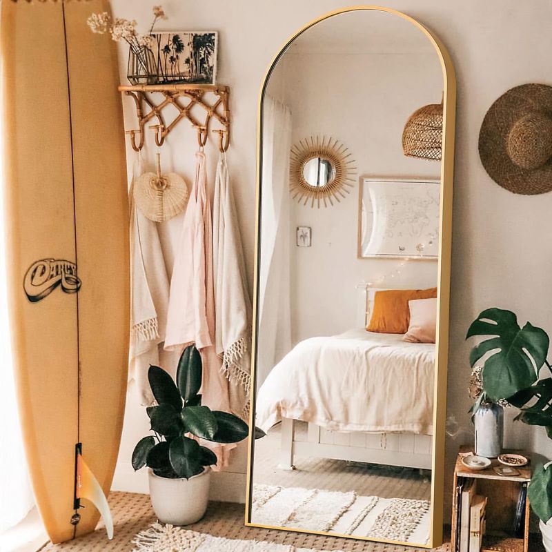 Photo 1 of 65"x22" Arched Full Length Floor Mirror with Stand for Bedroom Standing or Leaning Against Wall Aluminum Alloy Frame Dressing Mirror, Gold,Large