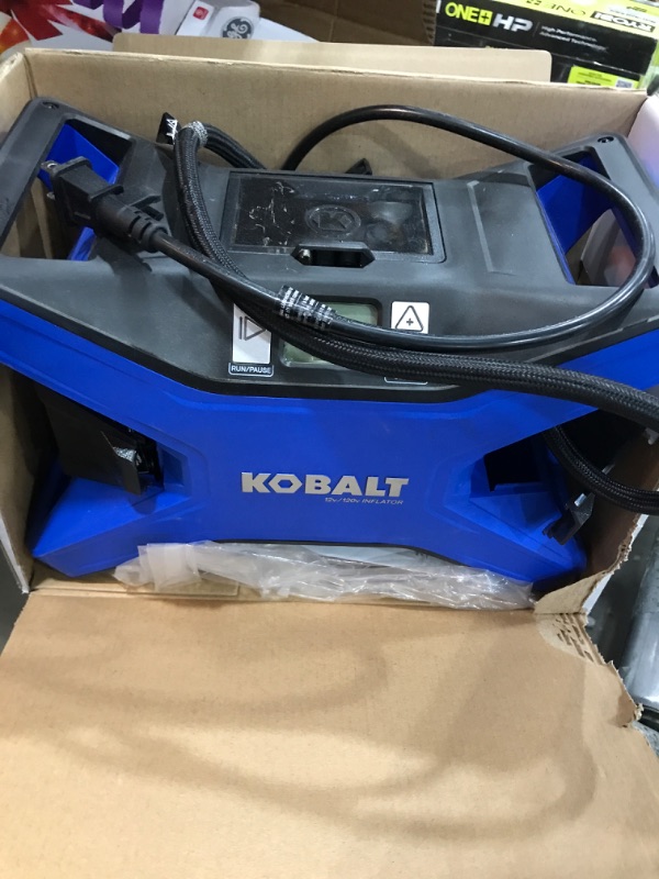 Photo 2 of **NON FUNCTIONAL*FOR PARTS**
Kobalt 120v & 12v Portable Air Compressor Inflator 