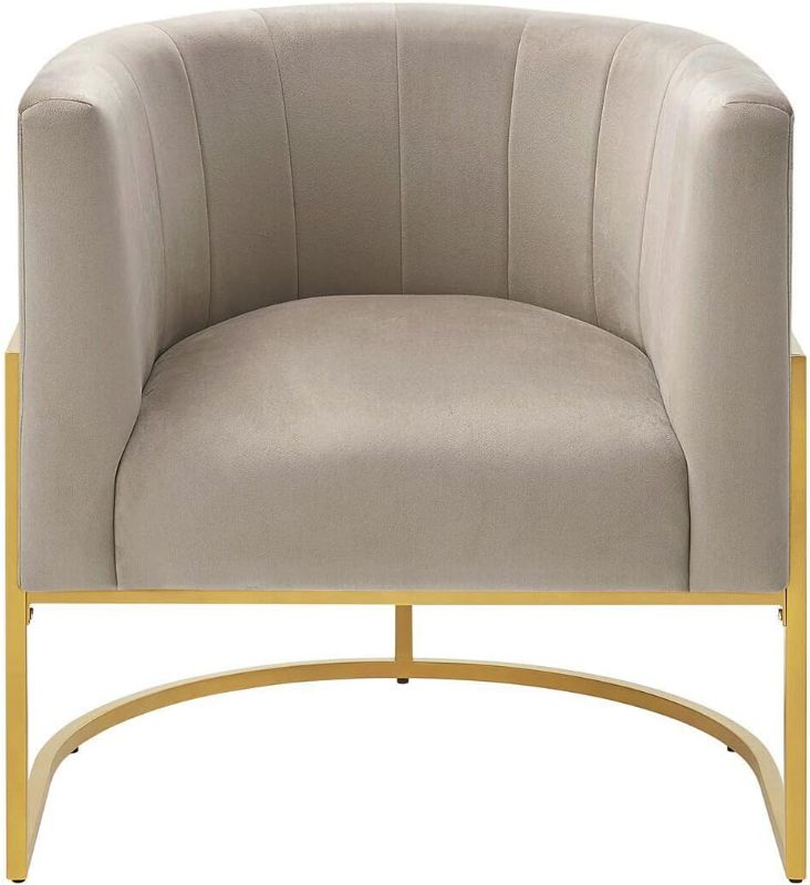 Photo 1 of 24KF Upholstered Living Room Chair Modern Taupe Textured Velvet Comfortable Accent Chair with Golden Metal Stand-Taupe/Warm Gray
