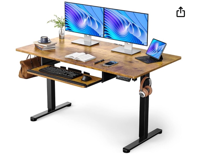 Photo 1 of ErGear Electric Standing Desk with Keyboard Tray, 55x28 Inches Adjustable Height Sit Stand Up Desk, Home Office Desk Computer Workstation,Vintage Brown