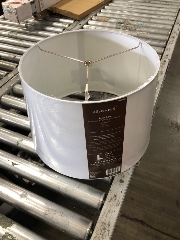 Photo 1 of Allen + Roth 10-in x 15-in White Linen Fabric Drum Lamp Shade | SH2154