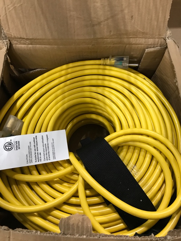 Photo 2 of 250 ft Outdoor Extension Cord Waterproof 12/3 Gauge Heavy Duty with Lighted end, Flexible Cold-Resistant 3 Prong Electric Cord Outside, 15Amp 1875W 12AWG SJTW, Yellow, ETL HUANCHAIN Yellow 250 foot