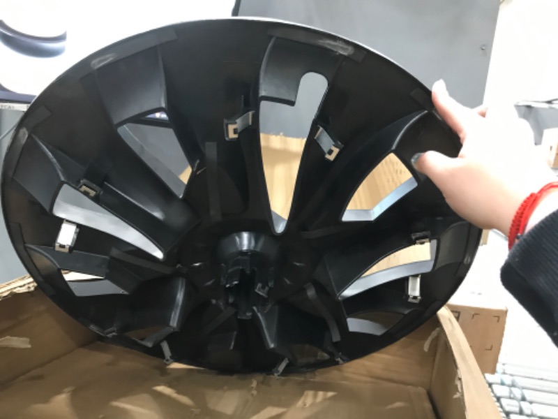 Photo 3 of KAVANIC Fits Tesla Model 3 Wheel Cover Hubcap 18 Inch Matte Black Support Logo Range Improvement (4 PCS) Uberturbine Style 2017-2023 Model 3 Aero Wheel Cover Replacement Uberturbine Style Matt Black