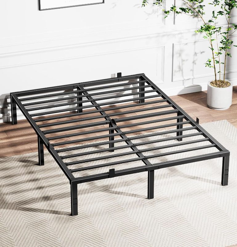 Photo 1 of  Queen Size Bed Frame, Heavy Duty Metal Platform Bed Frame Queen Size with Fixed Buckle, Storage Space Under Frame, Easy Assembly, No Screws Required, No Box Spring Needed, Black
