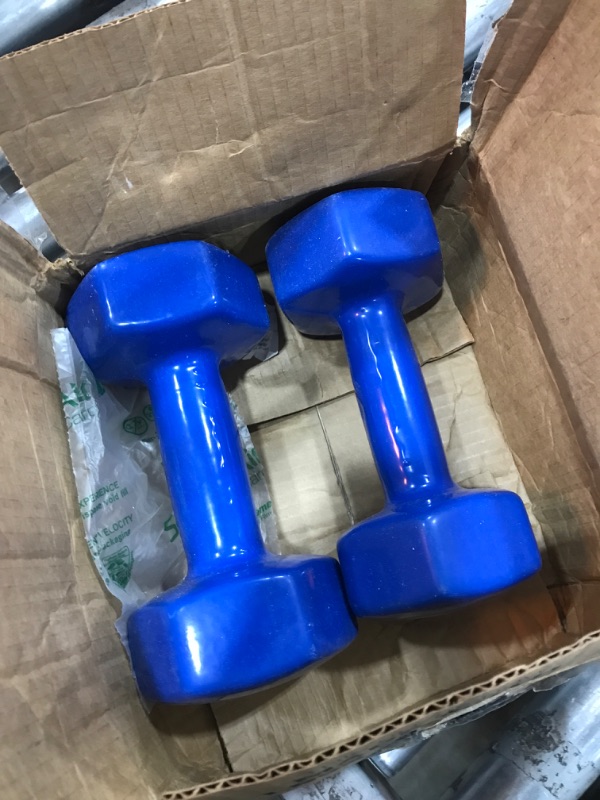 Photo 2 of Amazon Basics Vinyl Coated Hand Weight Dumbbell Pair, Set of 2 Blue 12 lbs Set Dumbbells