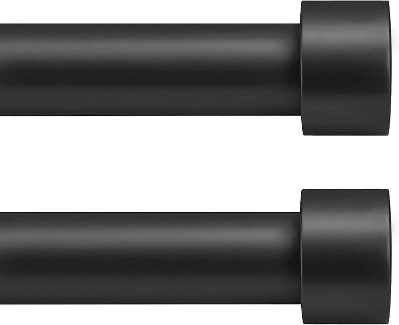 Photo 1 of 2 Pack Curtain Rod for Window 72-144 Inches(6-12ft), Matte Black Heavy Duty Curtain Rod with Cap Finials, Adjustable Modern Drapery Rod Window Curtain Rod, Long Matte Black Curtain Rod
