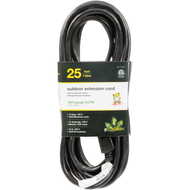 Photo 1 of Go Green Power 16/3 25 Heavy Duty Extension Cord, Black - GG-13725BK, Black/Green | Quill
