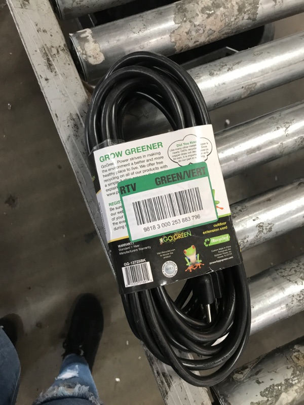 Photo 2 of Go Green Power 16/3 25 Heavy Duty Extension Cord, Black - GG-13725BK, Black/Green | Quill
