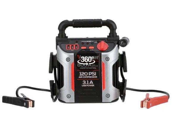 Photo 1 of 800 Peak Amp Automotive Jump Starter, Portable Power – Triple 15W USB Ports, 120 PSI Air Compressor
