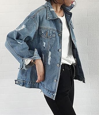 Photo 1 of JUDYBRIDAL Oversize Denim Jacket for Women Ripped Jean Jacket Boyfriend Long Sleeve Coat size medium
