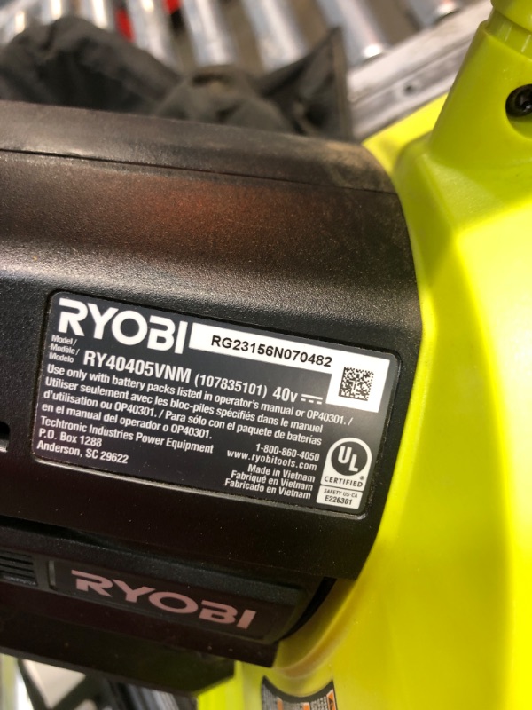 Photo 4 of ***PARTS ONLY***; MISSING ATTACHMENTS RYOBI 40V Vac Attack Cordless Leaf Vacuum/Mulcher with 5.0 Ah Battery and Charger