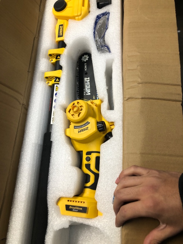 Photo 2 of Mini Chainsaw Cordless 6 Inch with 2 Batteries.UPGRADE 2023,90°/180°rotatable Extension Pole,Cordless Pole Saw 4.6-9 Foot Telescoping Extension Pole compatible with IMOUMLIVE chainsaw