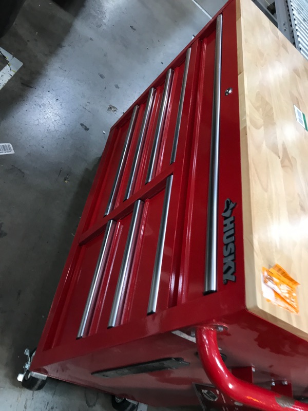 Photo 1 of 42 in. W x 18.1 in. D 8-Drawer Red Mobile Workbench Cabinet with Solid Wood Top
