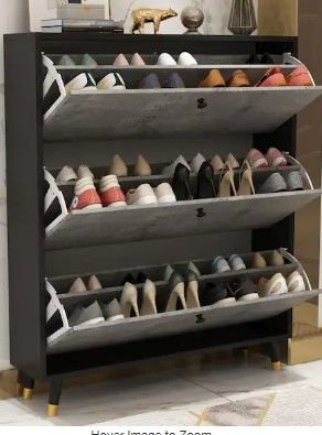 Photo 1 of 47.2 in. H x 39.4 in. W Gray Wood Shoe Storage Cabinet With 3 Drawers Fits up to 30-Shoes
