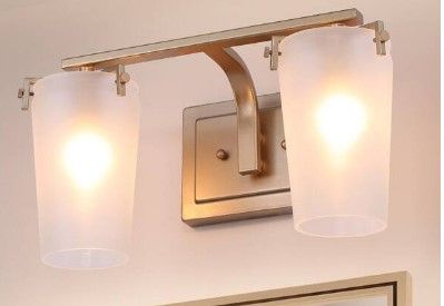 Photo 1 of 2-Light Modern Matte Gold Wall Sconce with Frosted Glass Shades
