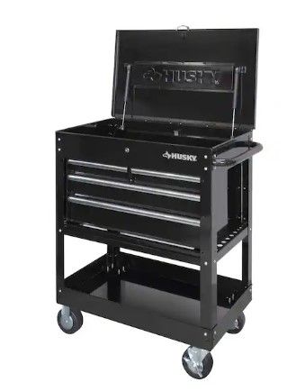 Photo 1 of 33 in. W 4-Drawer Mechanics Tool Utility Cart in Gloss Black
