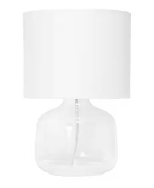 Photo 1 of 13.75 in. Clear Glass Table Lamp with White Fabric Shade
