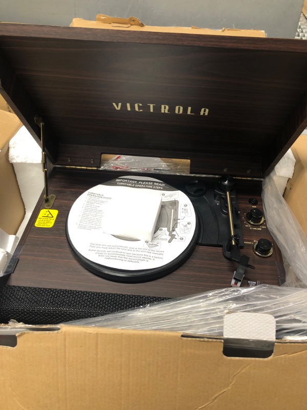 Photo 2 of *FOR PARTS ONLY* NON FUNCTIONAL
Victrola's 4-in-1 Highland Bluetooth Record Player with 3-Speed Turntable with FM Radio, Espresso (VTA-330B-ESP)