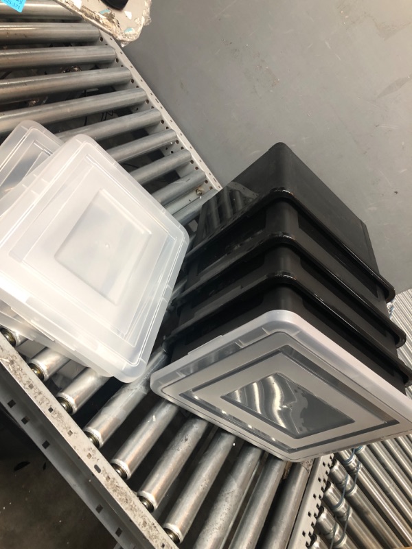 Photo 1 of 4 black squared STORAGE BINS WITH 4 CLEAR LIDS 