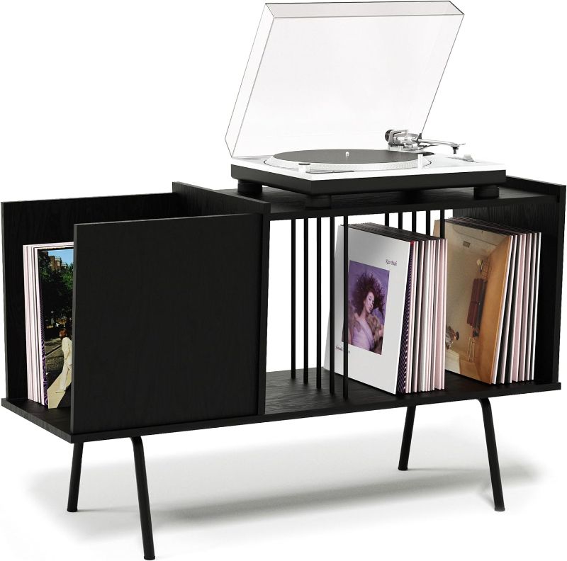 Photo 1 of (READ FULL POST) Record Player Stand with Vinyl Storage - Record Player Table Holds 190 Vinyls, Turntable Stand and Vinyl Record Cabinet Black, Vinyl Record Stand and Record Player Cabinet, Mid Century Record Table
