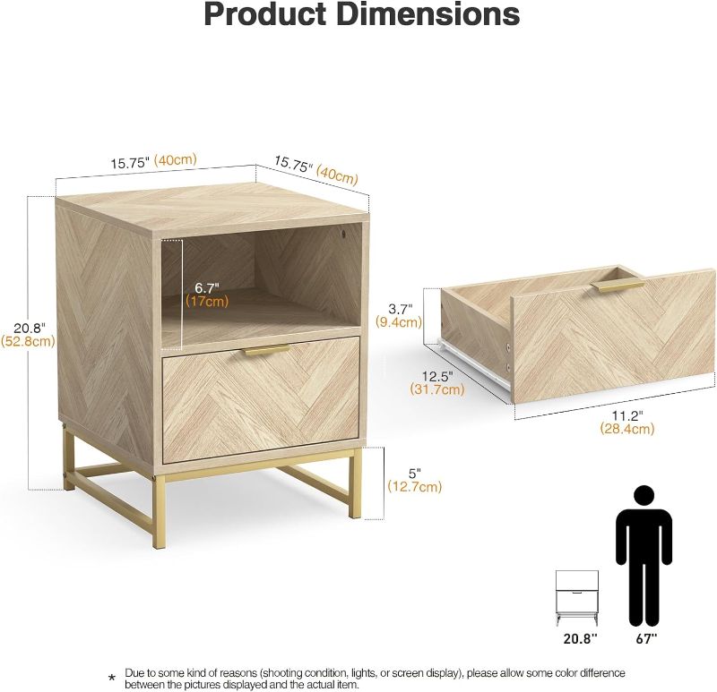 Photo 3 of (READ FULL POST) Anmytek Modern Wood Nightstand Accent Sofa Table Farmhouse Style Bedside Table with Drawer and Open Shelf End Table for Living Room Bedroom H0054 15.75D x 15.75W x 20.8H in H0054-oak