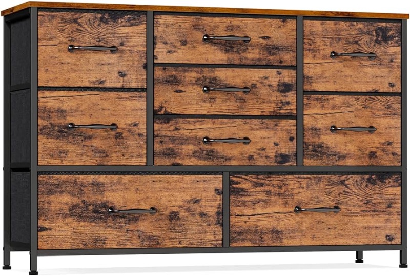 Photo 1 of Furnulem Wide Dresser with 9 Large Drawers for 55'' Long TV Stand Entertainment Center,Wood Shelf Storage for Bedroom,Living Room,Closet,Entryway,Sturdy Metal Frame (Rustic Brown