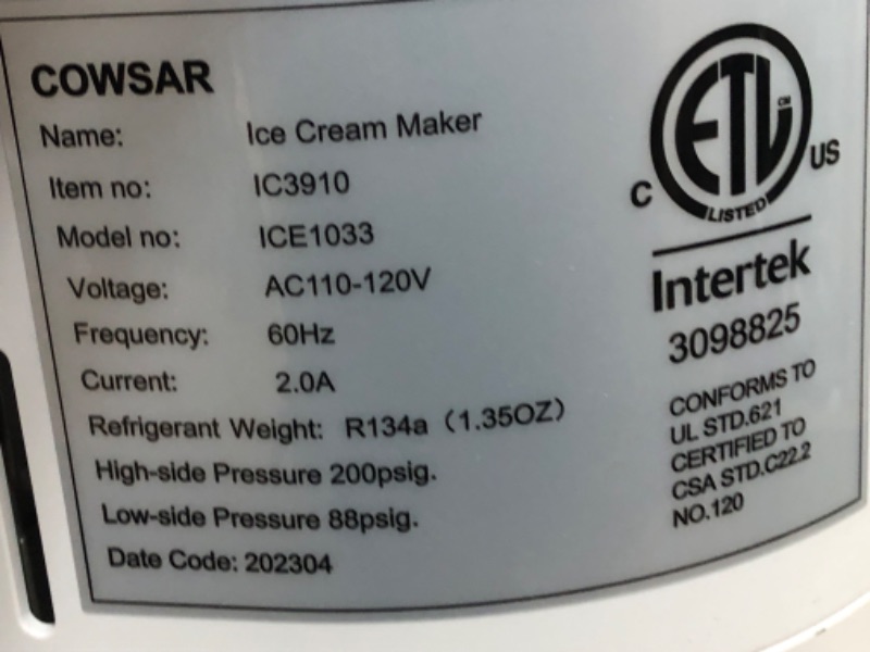 Photo 3 of **NON-FUNCTIONAL*FOR PARTS ONLY**
COWSAR Fully Automatic Ice Cream Maker with Built-in Compressor,1Quart