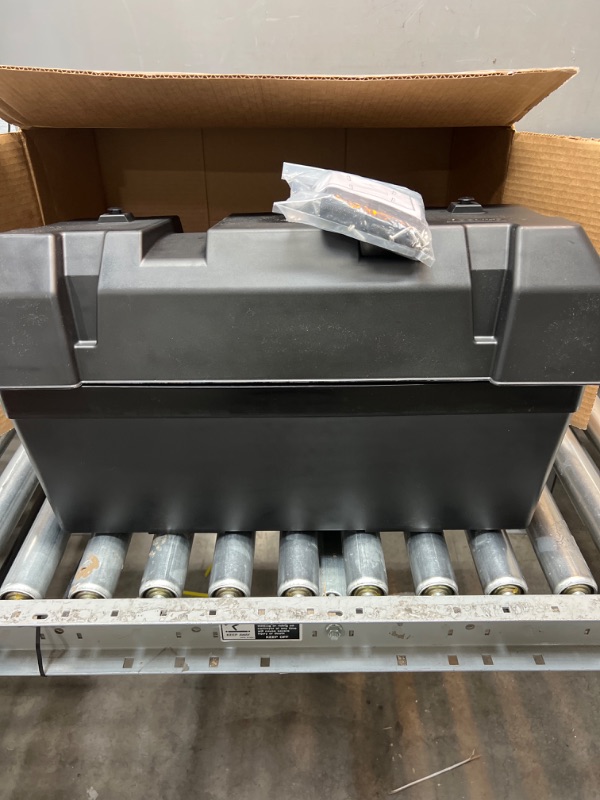 Photo 2 of Camco Heavy Duty Double Battery Box with Straps and Hardware - Group GC2 | Safely Stores RV, Automotive, and Marine Batteries | Measures Inside 21-1/2" x 7-3/8" x 11-3/16" | (55375) Frustration Free Packaging Double Battery Box