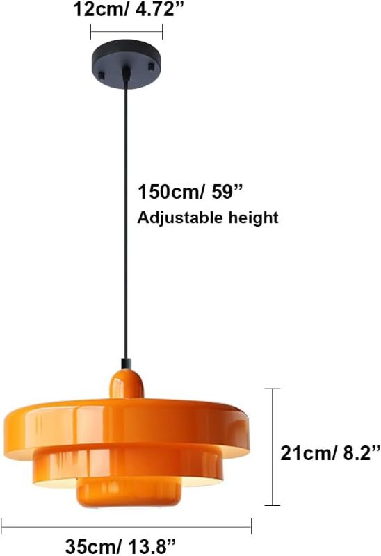 Photo 3 of (READ FULL POST) Qepeety Mid Century Pendant Lamp 1-Light Orange Ceiling Pendant Light 3-Layer Shade Design Vintage Metal Flush Mount Light Fixtures for Dining Table Kitchen Island Hallway (Orange)