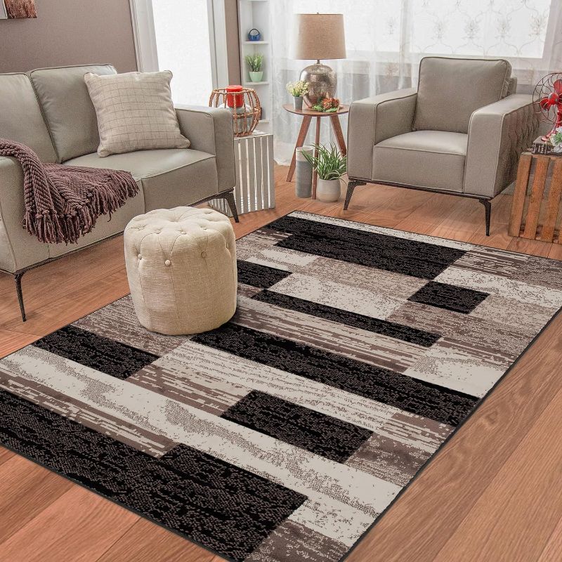 Photo 1 of 3X5Indoor Area Rug, Jute Backed, Modern Geometric Patchwork Floor Decor for Bedroom, Office, Living Room, Entryway, Hardwood Floors, Rockwood