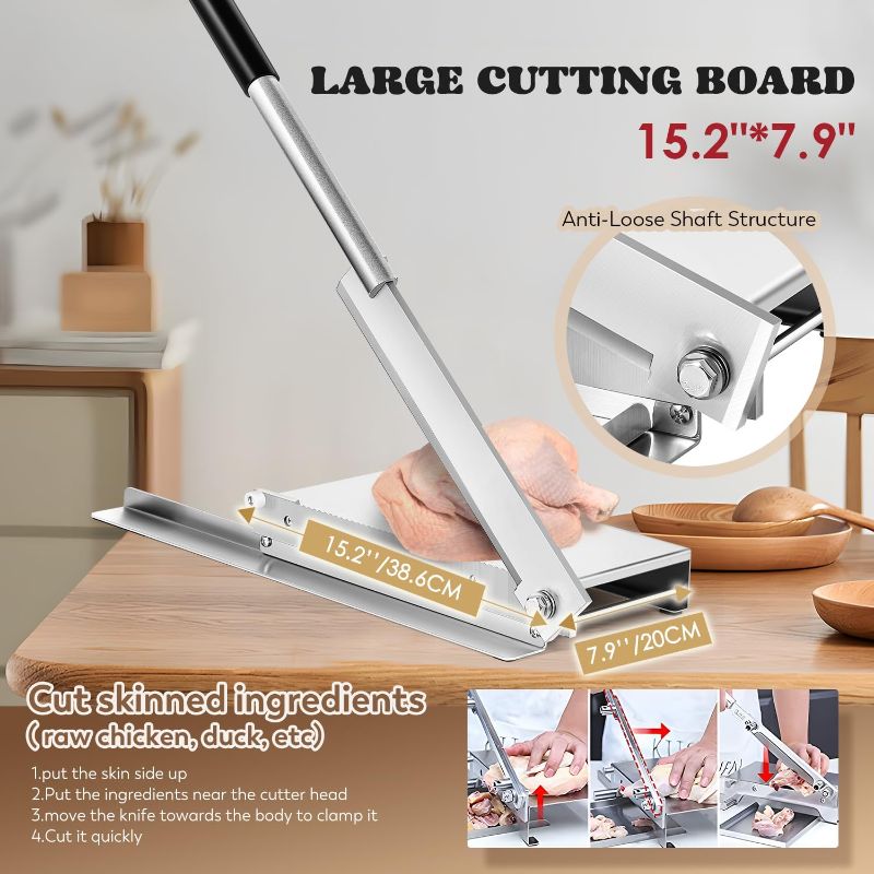 Photo 4 of (READ FULL POST) Moongiantgo Manual Meat Bone Cutter Rib Slicer Heavy Duty Chicken Cutting Machine with 16 Inch Knife SUS Bone Chopper for Beef Goat Pig Fish Butcher Commercial Kitchen (KD0298)