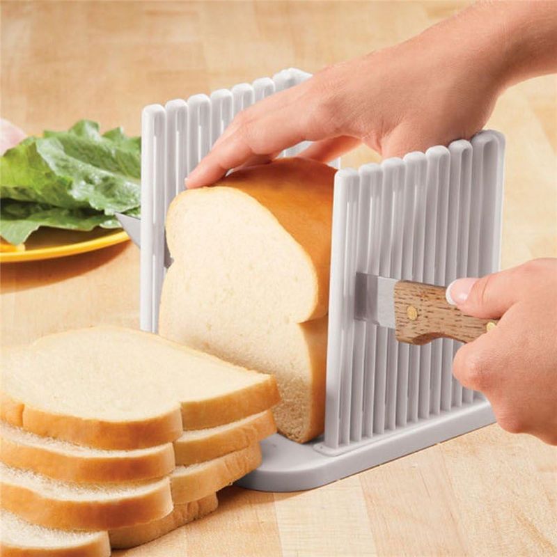 Photo 1 of  Plastic Bread Slicer Loaf for Slicing Bread Foldable Kitchen Baking Tools (White)
