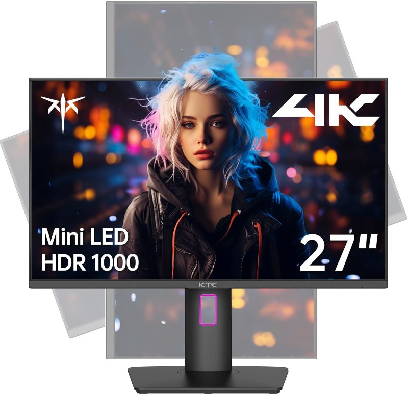 Photo 1 of 27 Inch 4K Mini LED Monitor, Fast IPS, HDR1000 160Hz 144Hz Gaming Monitor, Speakers, Type-C 90W, HDMI/DP/USB, Swivel/Height/Pivot/Tilt, VESA, Vertical Monitor for Gaming & PC
