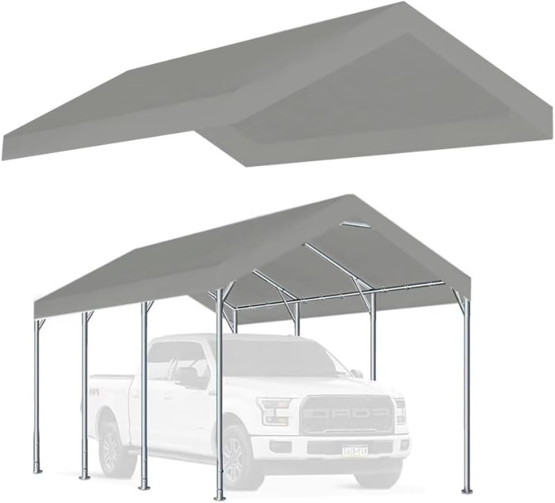 Photo 1 of 10'x20' Carport Canopy ONLY Tent Garage Replacement Top Tarp Car Shelter Cover w/Ball Bungees Gray (Only Top Cover, Frame is not Included)
