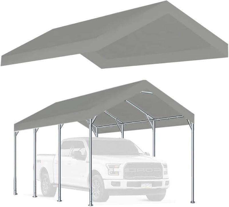 Photo 1 of 10'x20' Carport Canopy ONLY Tent Garage Replacement Top Tarp Car Shelter Cover w/Ball Bungees Gray (Frame ONLY)
