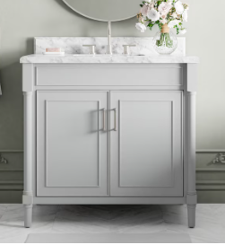 Photo 1 of allen + roth Perrella 37-in Light Gray Undermount Single Sink Bathroom Vanity with Carrara Natural Marble Top(Model #2543VA-37-343-900L)(Item #1083177)



