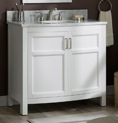 Photo 1 of [FOR PARTS, READ NOTES] NONREFUNDABLE
allen + roth Moravia 36-in White Undermount Single Sink Bathroom Vanity with Carrara Natural Marble Top
