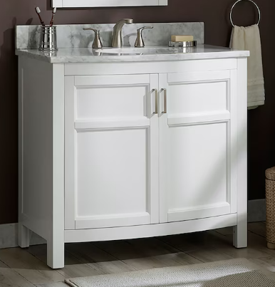 Photo 1 of allen + roth Moravia 36-in White Undermount Single Sink Bathroom Vanity with Carrara Natural Marble Top
