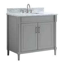 Photo 1 of allen + roth Perrella 37-in Light Gray Undermount Single Sink Bathroom Vanity with Carrera White Natural Marble Top
