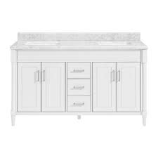 Photo 1 of allen + roth Perrella 61-in White Undermount Double Sink Bathroom Vanity with Carrara Natural Marble Top
