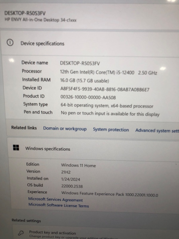 Photo 2 of HP Envy 34 inch All-in-One Desktop PC, WUHD Display, Intel Core i5-12400, 16 GB RAM, 512 GB SSD, NVIDIA GeForce GTX 1650 Graphics, Windows 11 Home, 34-c1010 (2023),Silver
