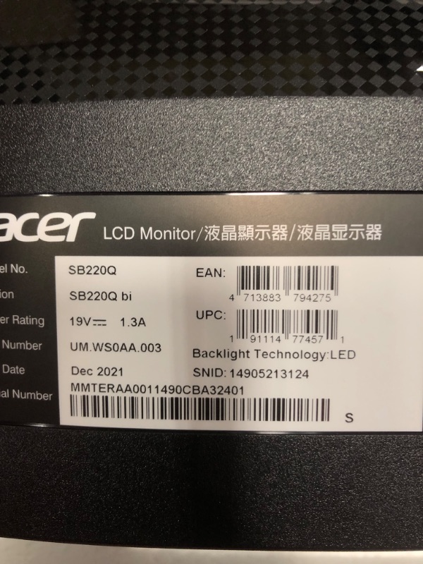 Photo 3 of Acer 21.5 Inch Full HD (1920 x 1080) IPS Ultra-Thin Zero Frame Computer Monitor (HDMI & VGA Port), SB220Q bi
