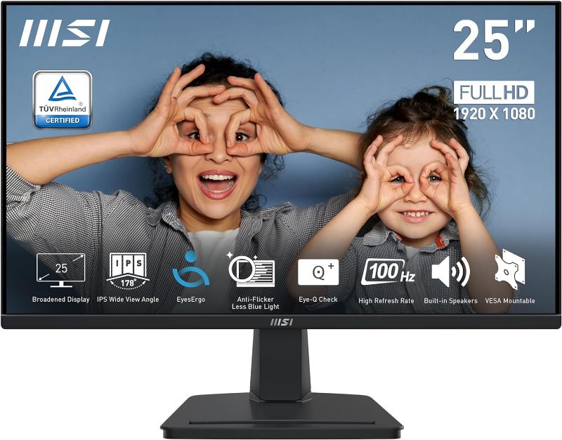 Photo 1 of MSI PRO MP251 24.5-inch IPS 1920 x 1080 (FHD) Computer Monitor, 100Hz, Adaptive-Synch, HDMI, VGA Port, VESA Mountable, Tilt, Speaker, 1ms, Black
