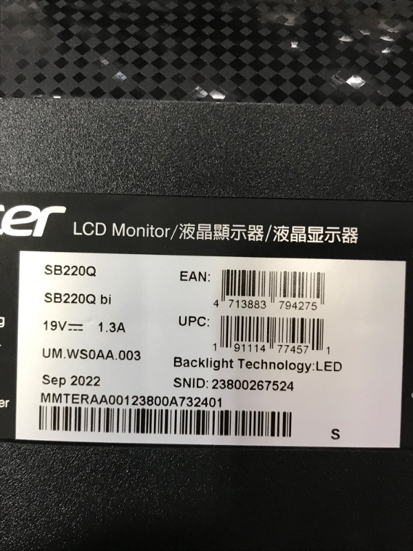 Photo 2 of Acer 21.5 Inch Full HD (1920 x 1080) IPS Ultra-Thin Zero Frame Computer Monitor (HDMI & VGA Port), SB220Q bi
