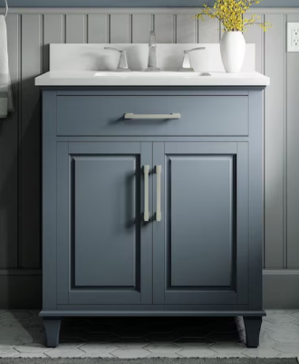 Photo 1 of allen + roth Brookview 30-in Slate Blue Undermount Single Sink Bathroom Vanity with Carrara Engineered Marble Top
