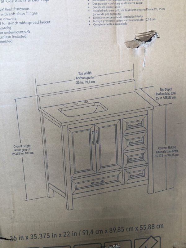 Photo 1 of allen + roth Crest Hill 36-in Light Gray Undermount Single Sink Bathroom Vanity with Carrara Natural Marble Top