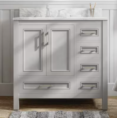 Photo 1 of allen + roth Crest Hill 36-in Light Gray Undermount Single Sink Bathroom Vanity with Carrara Natural Marble Top