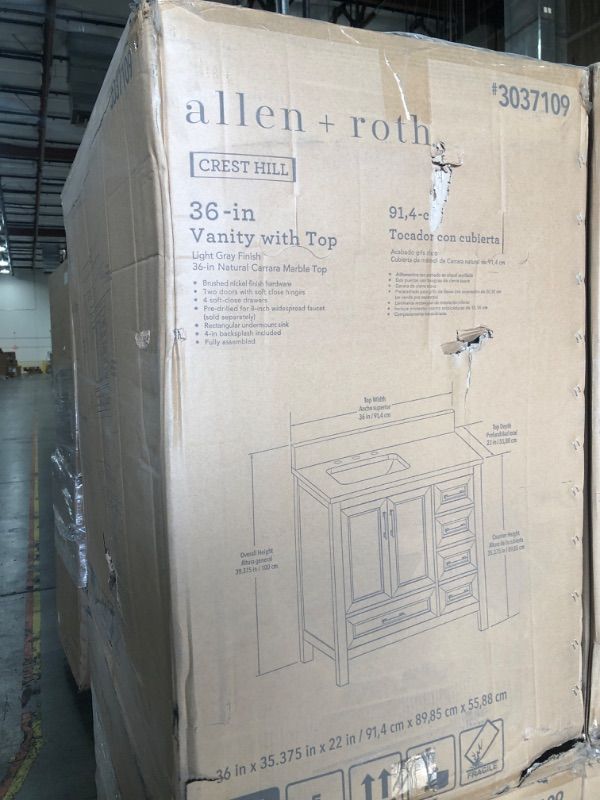 Photo 4 of allen + roth Crest Hill 36-in Light Gray Undermount Single Sink Bathroom Vanity with Carrara Natural Marble Top
