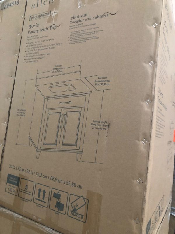 Photo 1 of allen + roth Brookview 30-in Slate Blue Undermount Single Sink Bathroom Vanity with Carrara Engineered Marble Top