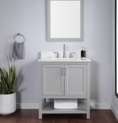 Photo 1 of Style Selections Keary 31-in Light Gray Undermount Single Sink Bathroom Vanity with White Engineered Stone Top (Mirror Included)
